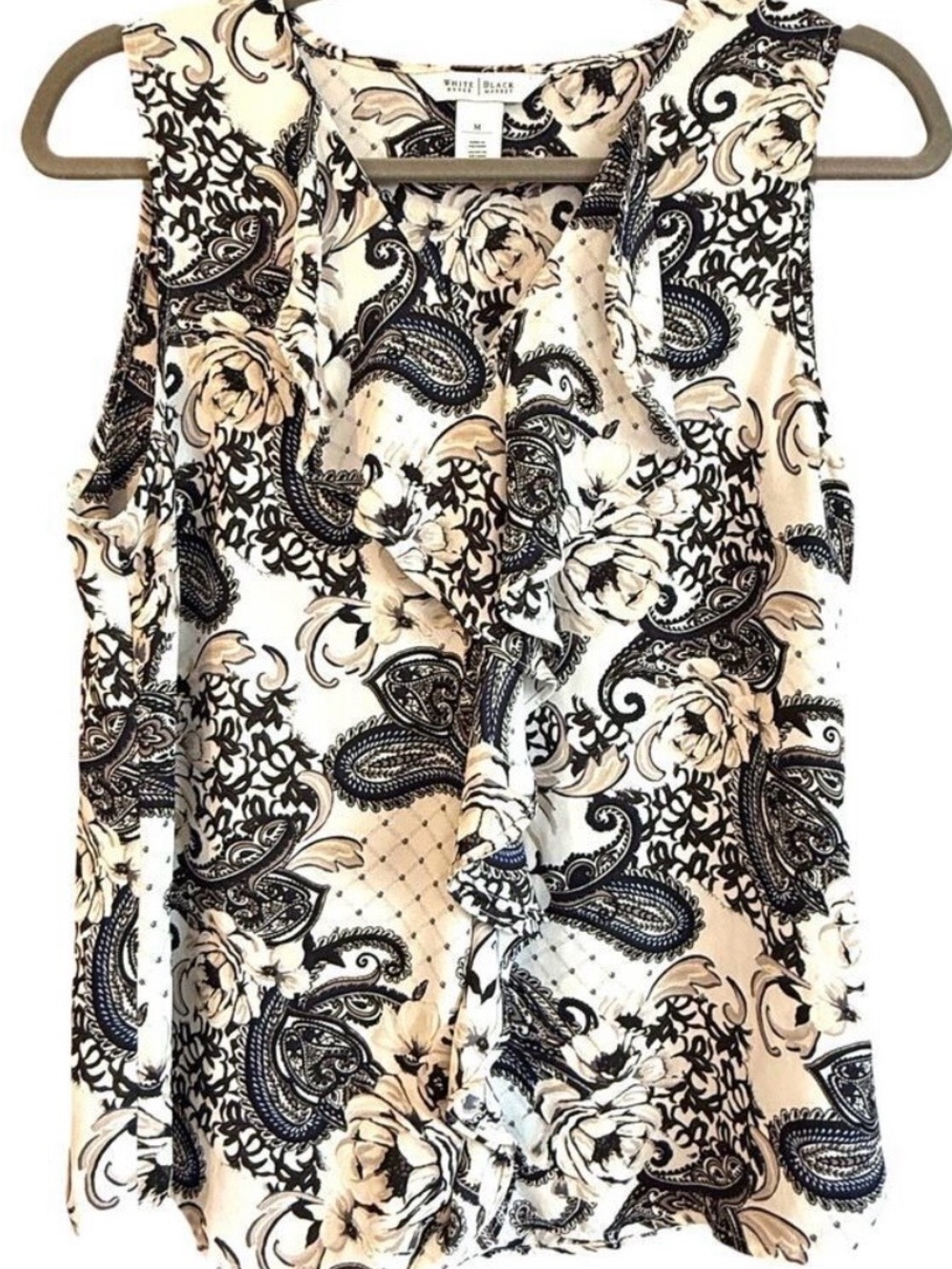White House Black Market Sz M Ruffle Front Sleeveless | EUC